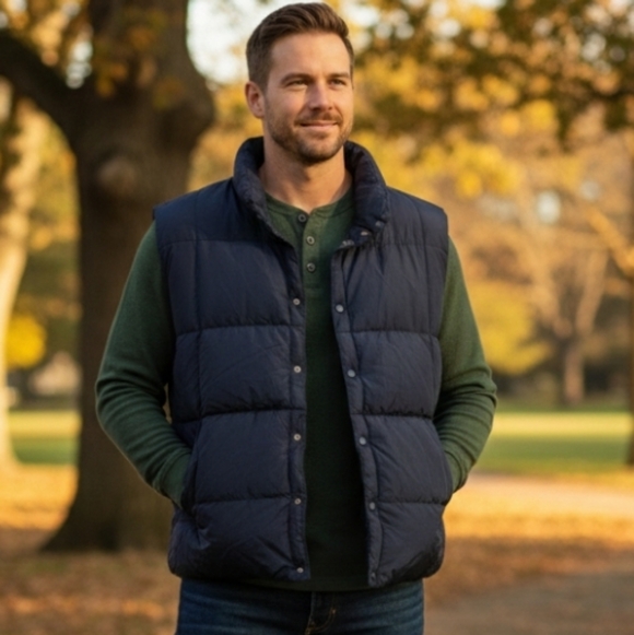 Lands' End Other - LANDS' END‎ Mens Goose Down Puffer Vest Nylon Insulated Gorpcore Snaps Blue XL